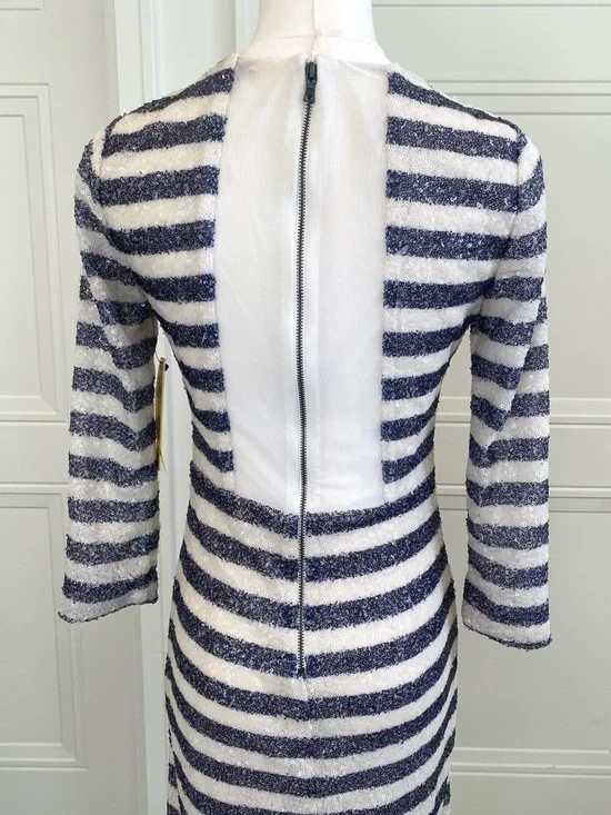 Alice + Olivia Navy & White Sequin Midi Dress NWT Size 6 Party Cocktail Wedding - Picture 5 of 11